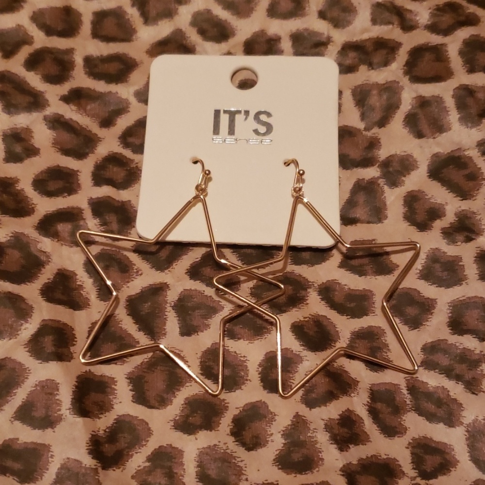 Gold Star Shaped Americana Boho Dangle Earrings